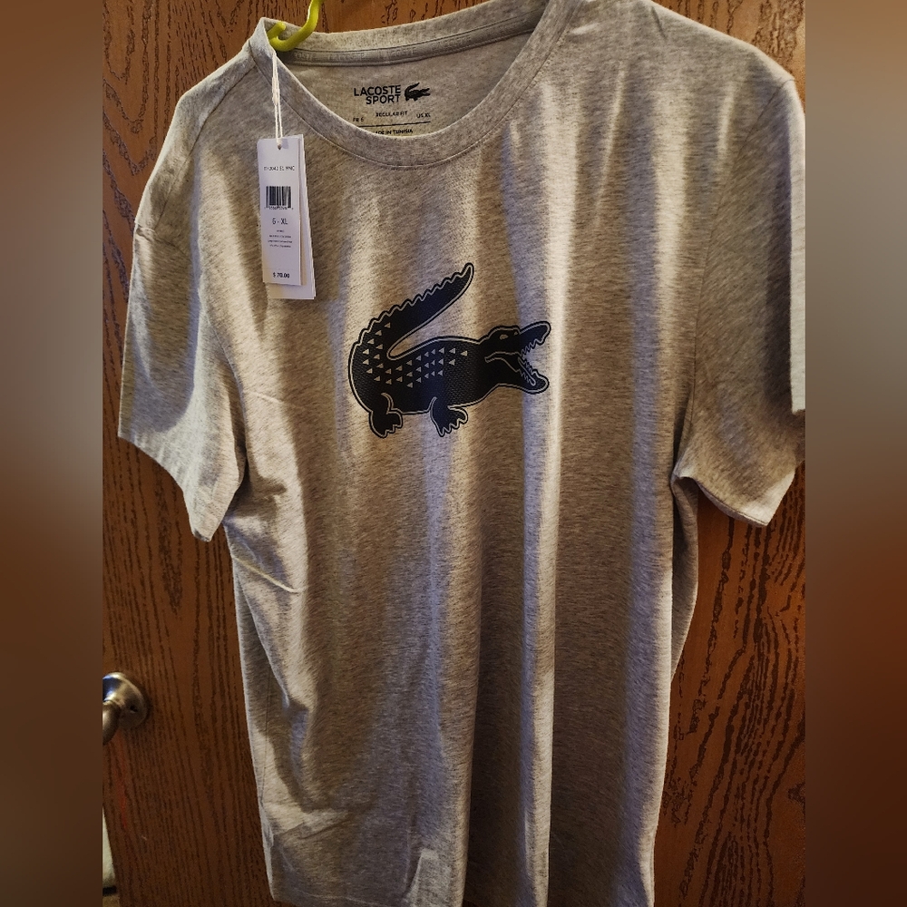 Lacoste Gray T-Shirt with Blue Logo